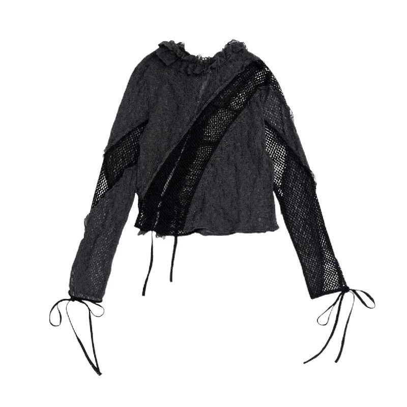 [MAISON SPECIAL]Lace Docking Frill Cardigan/DARK GRAY(21242315705) Transparent Opaque Sheer