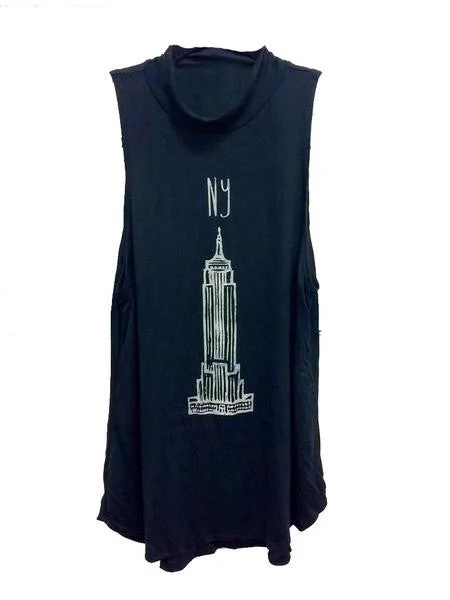 4th & Rose NYC Empire State Building Black Mock Neck Tank lime green tank