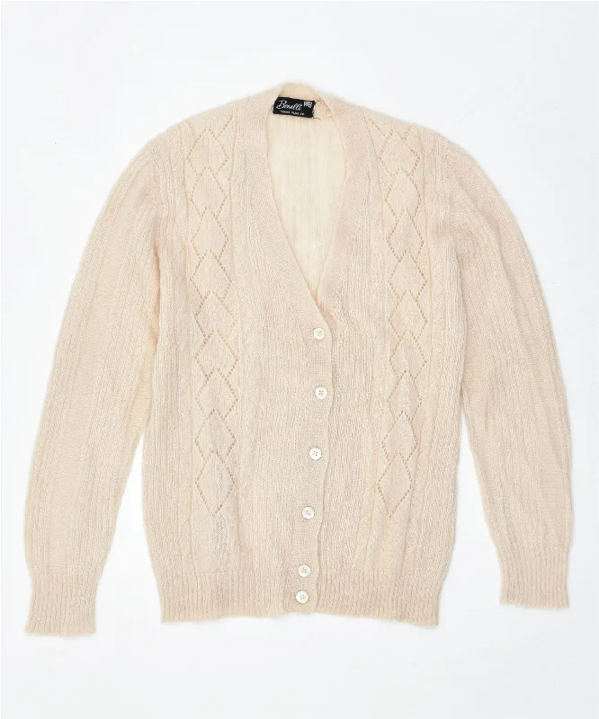 BENELLI Womens Cardigan Sweater UK 14 Large Beige Vintage Bright Pastel Dark