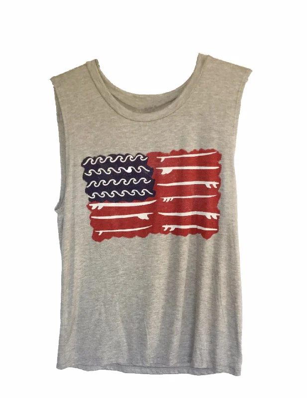 4th & Rose Surf Flag Heather Grey Muscle Tank ivory tank top