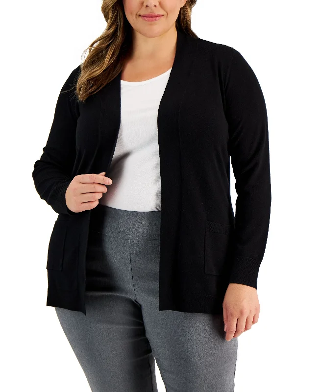 Karen Scott Plus Size Two Pocket Cardigan Elegant Classic Vintage