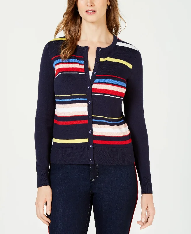 Charter Club Multi Stripe Cardigan Sweater Terry Terry Cloth Terry Knit