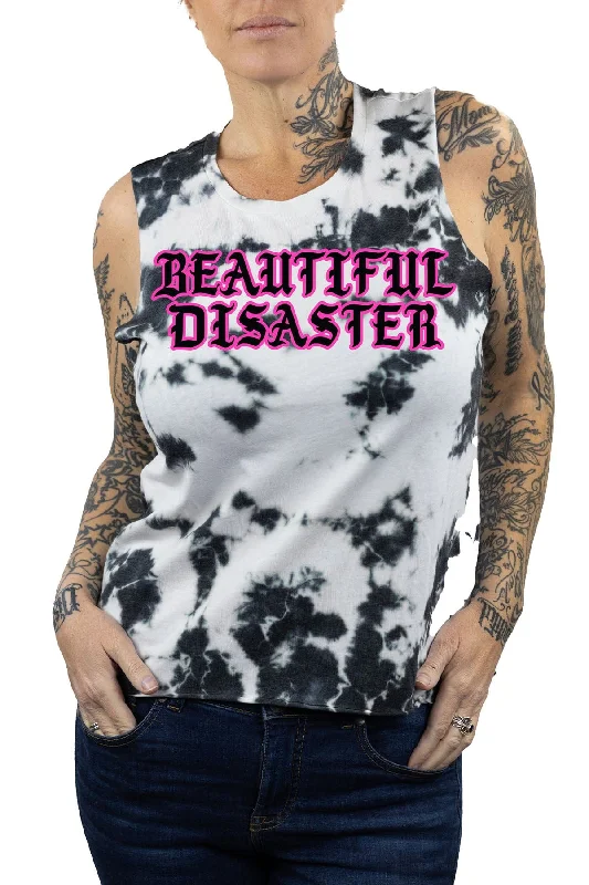 Grace Tie Dye Tank - Black/White high neck tank