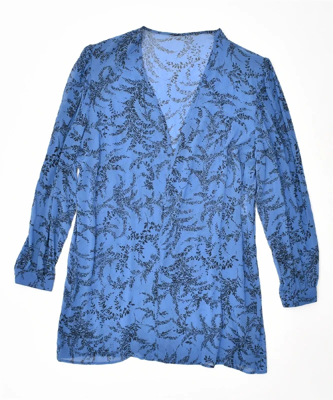 CORI LADY Womens Cardigan Top UK 14 Large Blue Floral Vintage Handmade Hand-knitted Hand-woven