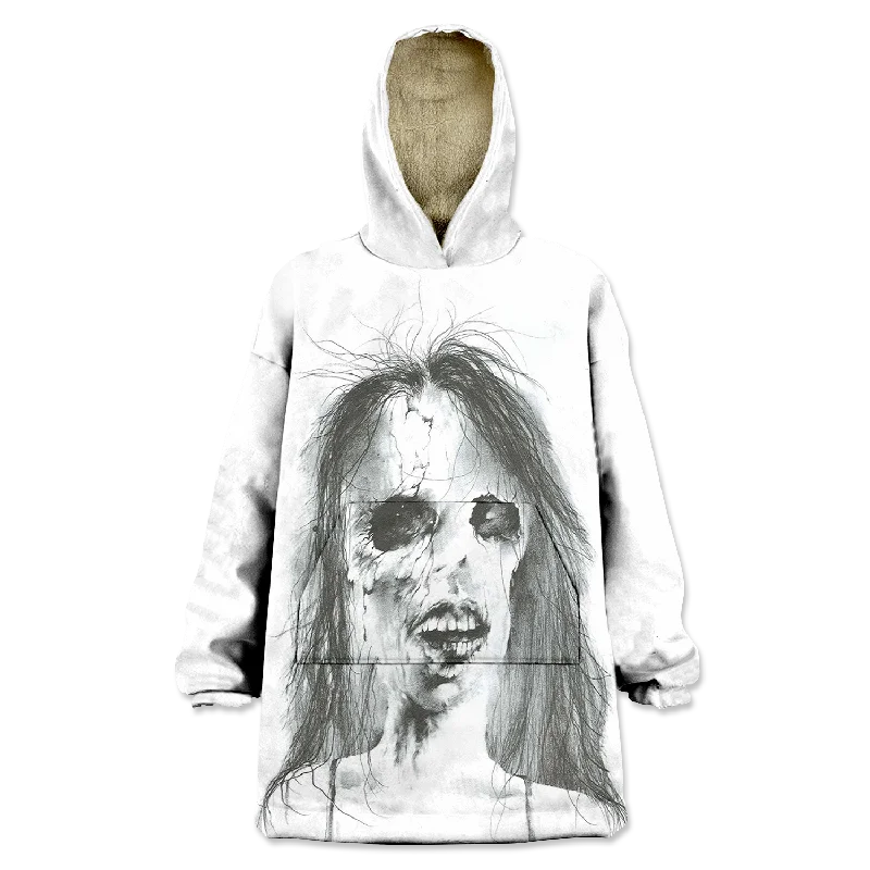 Scary Girl Wearable Blanket Hoodie Hoodie with Hem Embroidery Detailed Premium