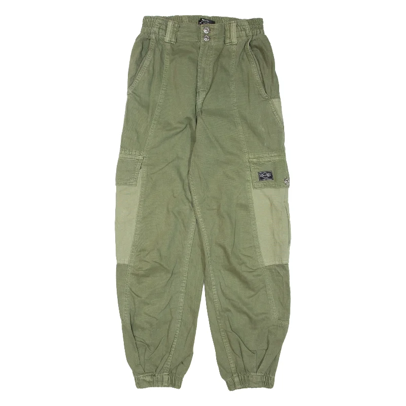 BERSHKA Cargo Trousers Green Relaxed Tapered Womens W24 L27 Trousers Hiking Durable