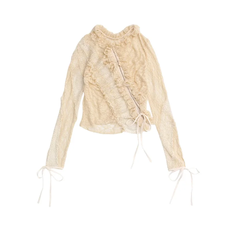 [MAISON SPECIAL]Lace Docking Frill Cardigan/IVORY(21242315705) Thin Thick Dense