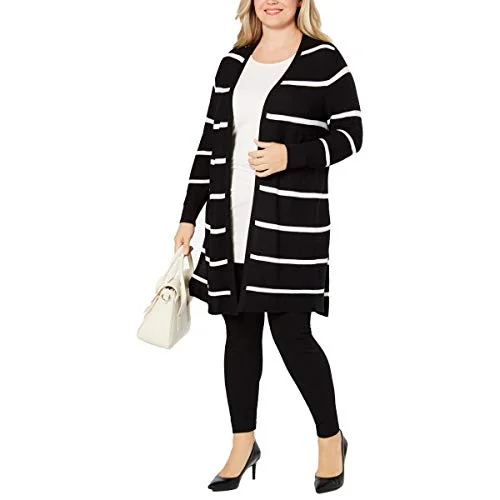 Plus Size Striped Open-Front Cardigan Button Cardigan Zip Cardigan Pullover Cardigan