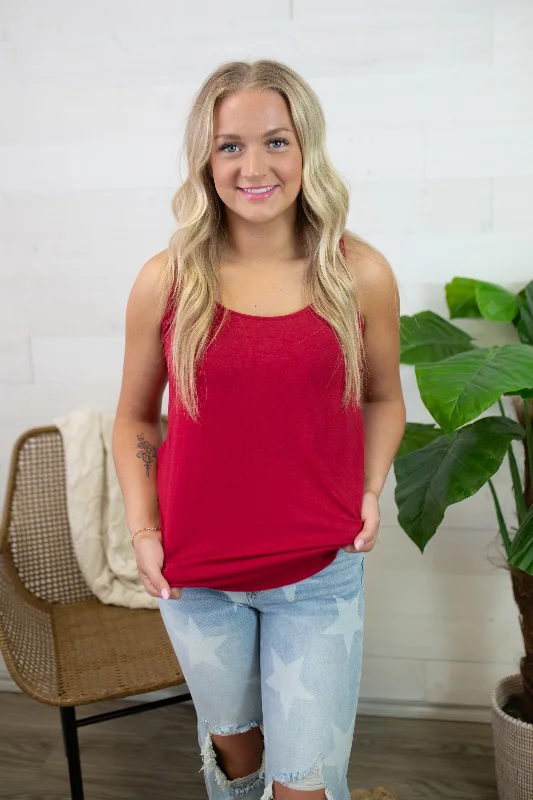 Emmie Basic Round Neck Tank-Burgundy graphic tank top