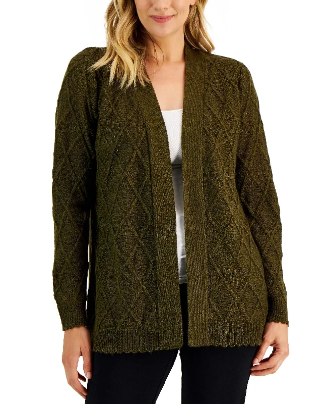 Women's Diamond-Knit Open-Front Cardigan Long Cardigan Short Cardigan Medium Cardigan