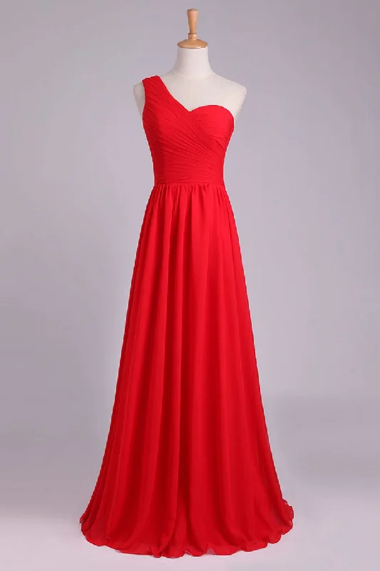 One Shoulder Pleated Bodice Lace Back A Line Prom/Evening Dress Chiffon Turtleneck Neckline Stylish