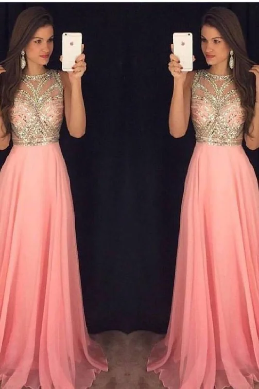 A-Line Round Neck Lace Chiffon Ball Gown Beading Evening Dress Tunics New arrival