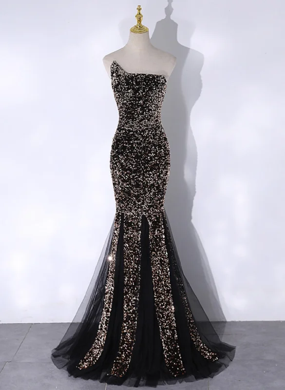 Black Mermaid Sequins Long Prom Dress, Black Evening Dress Party Dress Tunics Sophisticated sleek