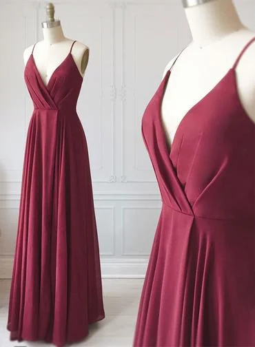 Burgundy bridesmaid dresses long 2020 cheap v neck chiffon elegant wedding party dresses Tunics Business professional