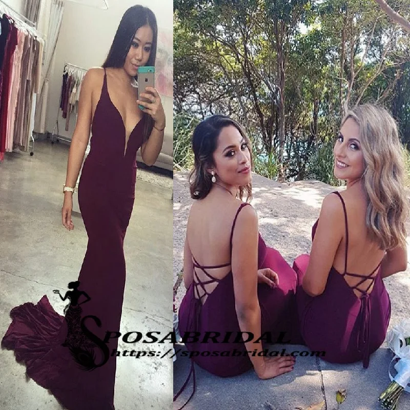 Burgundy Elegant Pink Mermaid Long Modest Cheap Bridesmaid Dresses, Open Back Party Dress, WG295 Tunics Bestseller popular