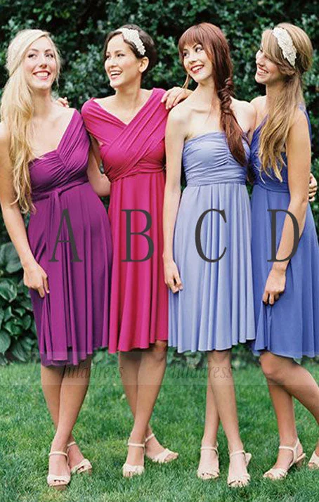 Custom Made Short A-Line Chiffon Evening Dress, Mismatched Bridesmaid Dresses Tunics Polka dots