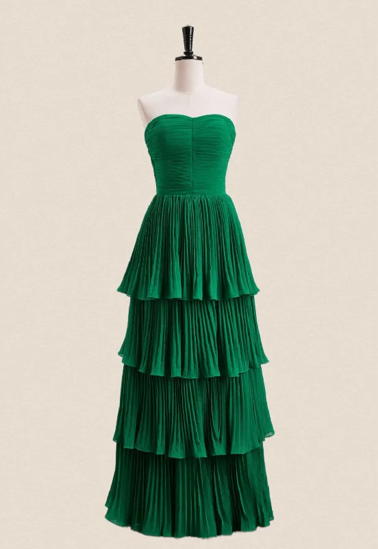 Emerald Green Chiffon Ruffles Long Party Dress Tunics Top rated