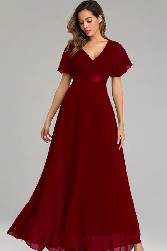 Flowy Chiffon Prom Dresses V-neck Ruffled Sleeve Formal Evening Dress E90812 Turtleneck Warm Winter