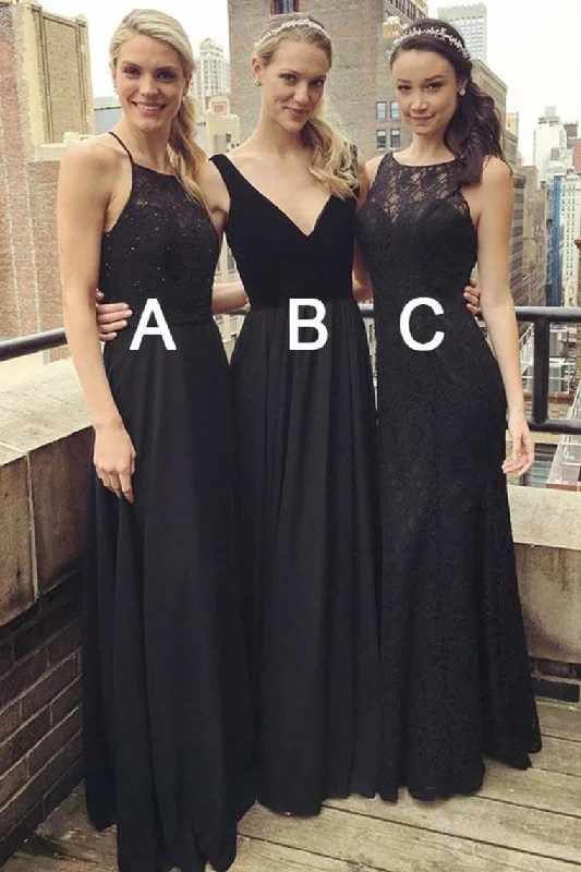 Formal A-Line Black Chiffon Lace Long Elegant Wedding Party Dresses Bridesmaid Dresses Tunics Fleece cozy