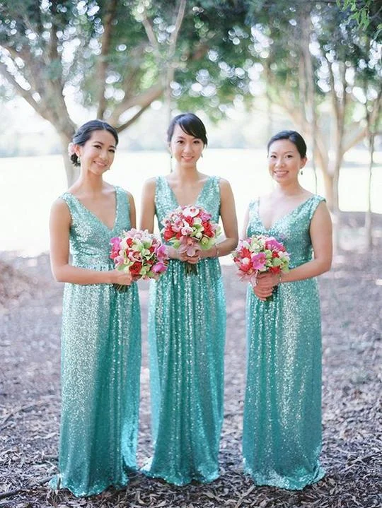 green sequin bridesmaid dresses long 2020 cheap v neck sparkle mermaid wedding party dress vestido de boda Tunics Seasonal trendy