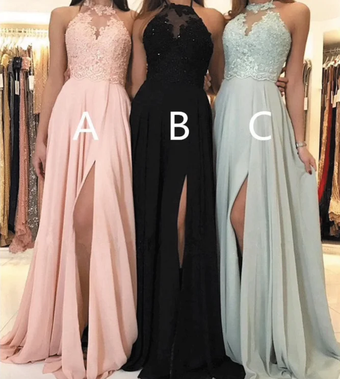 halter bridesmaid dresses long 2019 chiffon lace appliqué beaded pink wedding party dresses 2020 Halter Neckline Beach