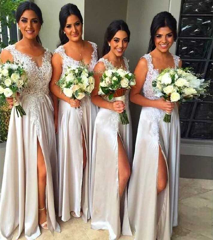 ivory bridesmaid dresses long satin lace appliqué cheap wedding party dress 2020 vested de festa Off-the-shoulder Bohemian Festive