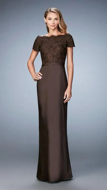 La Femme - 21962SC Off-Shoulder Beaded Lace Sheath Evening Dress Tunics Favorite customer