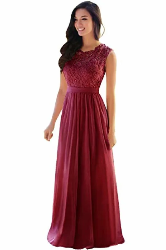 Lace Chiffon  Prom Dresses A Line Round Neck Long Evening Dresses Tunics Corduroy durable