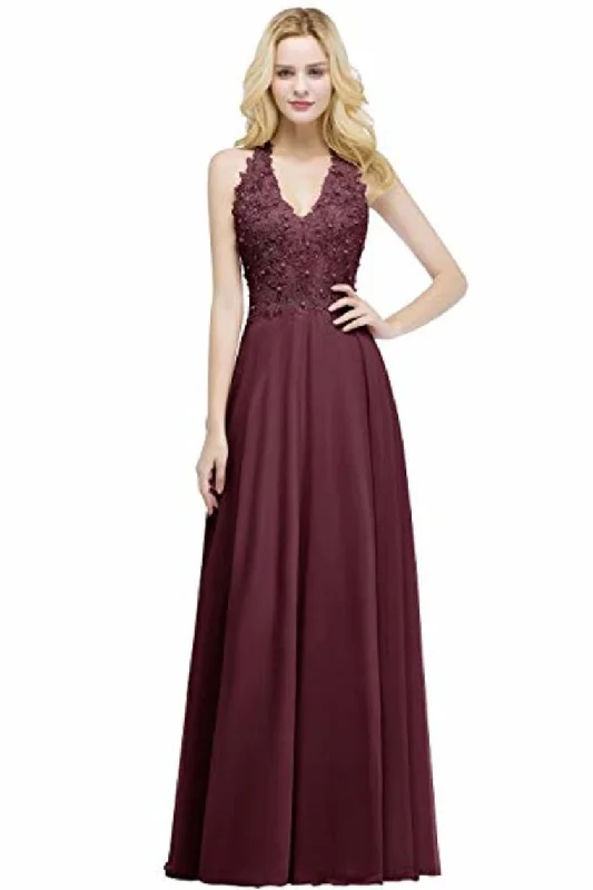 Lace Chiffon Prom Dresses Beading Applique A Line V Neck Evening Dresses Tunics Silk luxurious