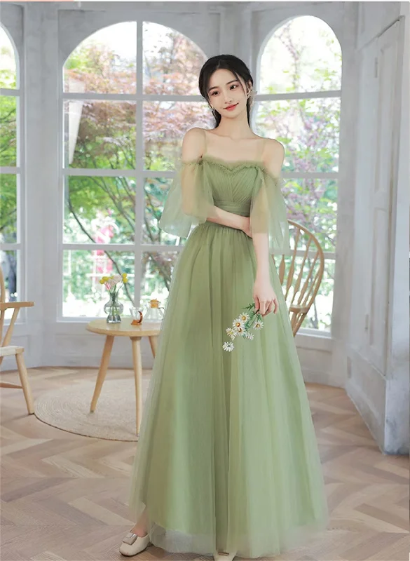 Light Green Tulle Straps A-line Party Dress, Light Green Prom Dress Evening Dress Tunics Office stylish