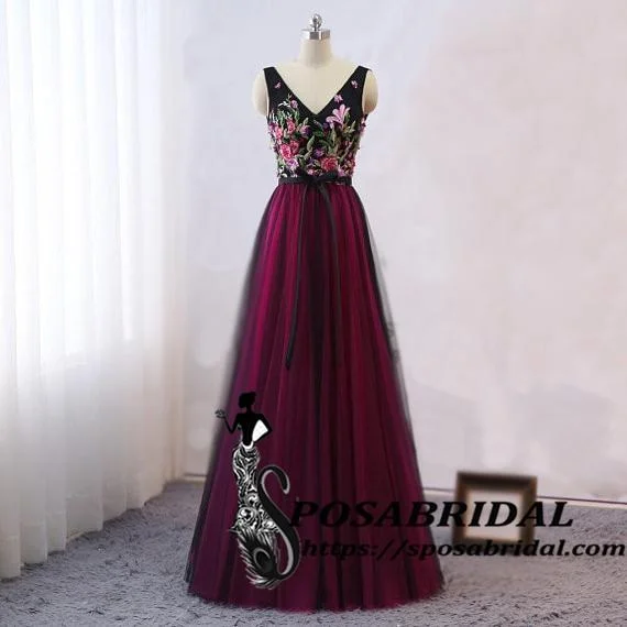 Long Black Women Evening Dress, Vintage Embellish Embroidery Floral Bridesmaid Dresses, WG320 Tunics Office stylish