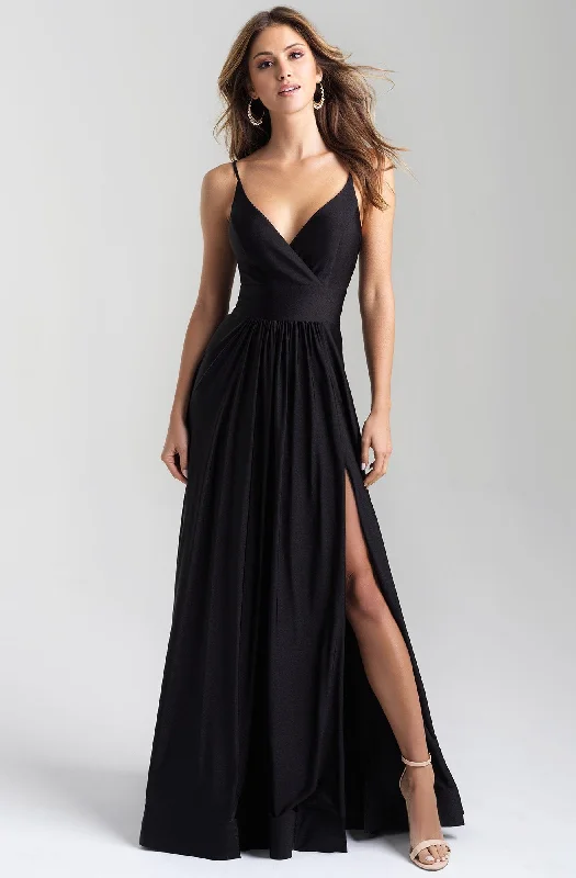 Madison James - 20-359SC Plunging V neck Evening Dress With High Slit Tunics Cozy comfortable