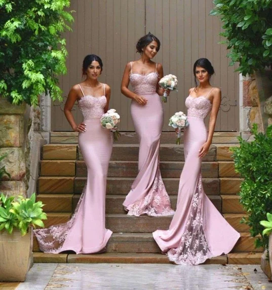 mermaid bridesmaid dresses long pink lace appliqué elegant cheap wedding party dresses 2020 Tunics Handmade artisanal