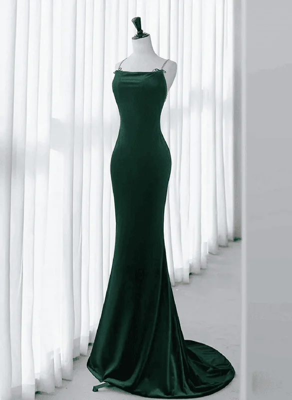 Mermaid Green Straps Backless Long Velvet Prom Dress, Green Party Dress Tunics Review highly