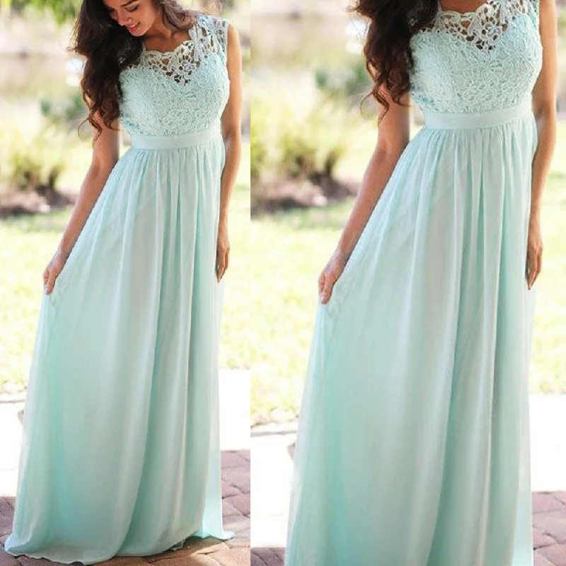 mint green lace bridesmaid dresses long chiffon cheap a line sleeveless custom wedding party dress Tunics Practical durable