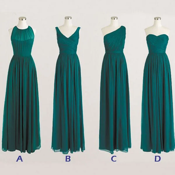 mismatched bridesmaid dresses long 2020 chiffon cheap custom hunter green wedding party dress Peplum Ruffle Cocktail