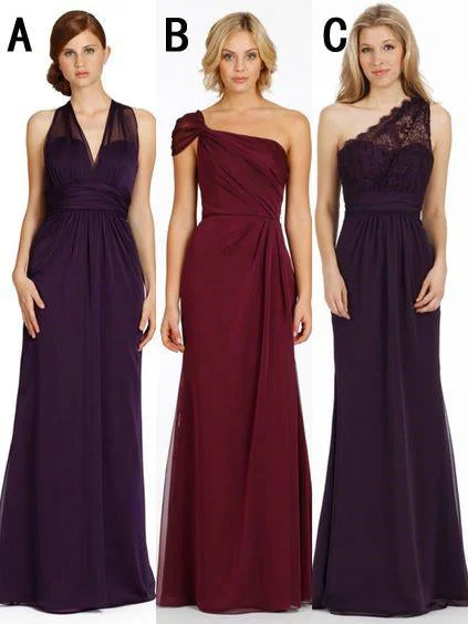 Mismatched Long Chiffon Bridesmaid Dresses, Wedding Party Dresses Tunics Practical easy-care