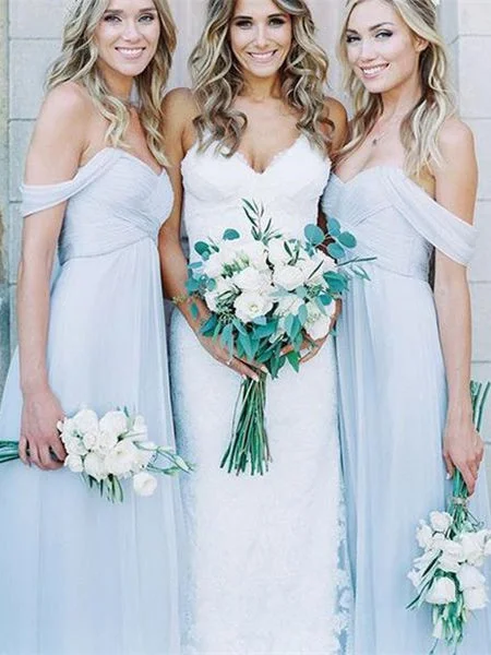 Mismatched Long Light Blue Chiffon Bridesmaid Dresses, Wedding Party Dresses Lace Sexy Club