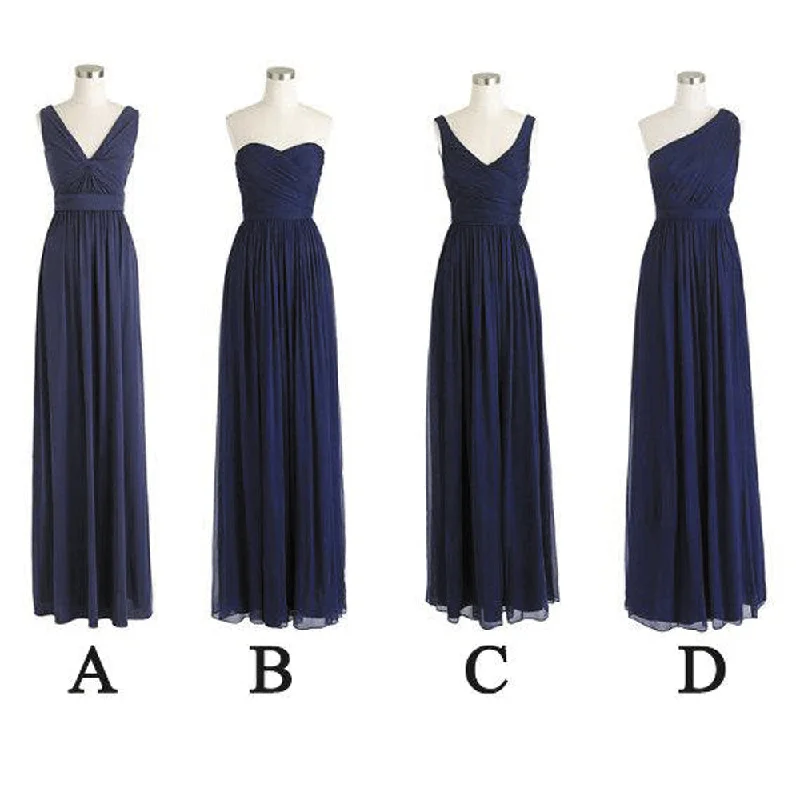 mismatched navy blue bridesmaid dresses long chiffon cheap a line custom wedding party dress Tunics Leisure comfortable