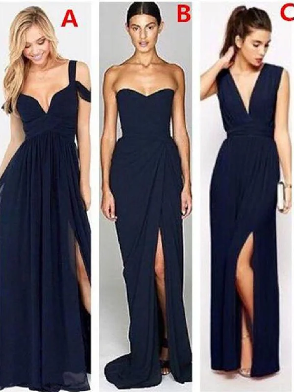 Mismatched Navy Chiffon Bridesmaid Dresses, Wedding Party Dresses Tunics Cozy soft