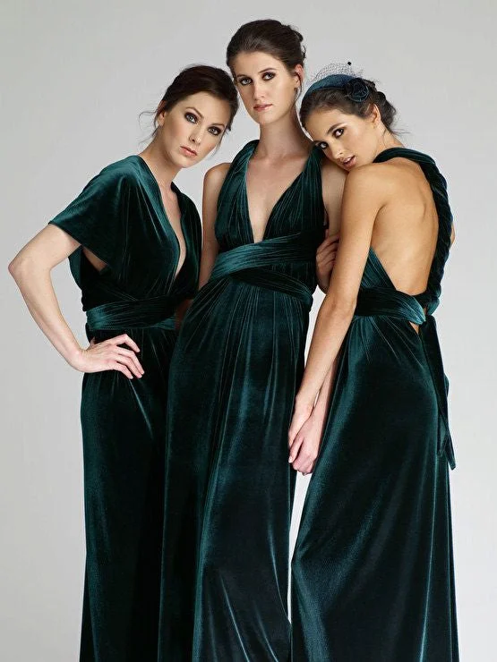 Mismatched Velvet Bridesmaid Dresses, Wedding Party Dresses High-Low Hemline Casual