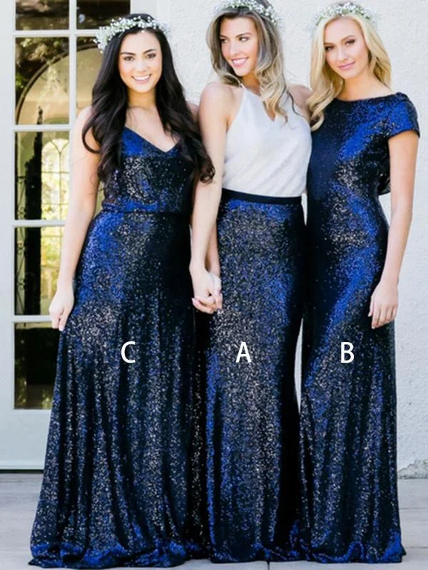 navy blue bridesmaid dresses long 2020 mismatched cheap sparkle custom wedding party dress Tunics Sophisticated sleek