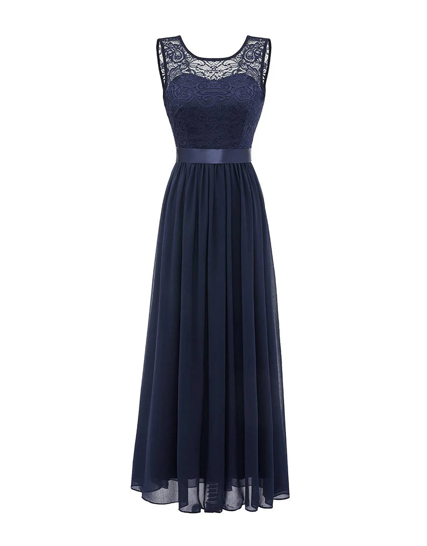 Navy Midi Lace Bridesmaid Dress Wedding Party Dress Tunics Long Elegant