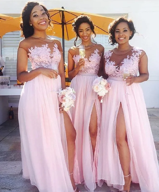 pink bridesmaid dresses long chiffon lace appliqué short sleeve elegant wedding party dress Tunics Favorite customer