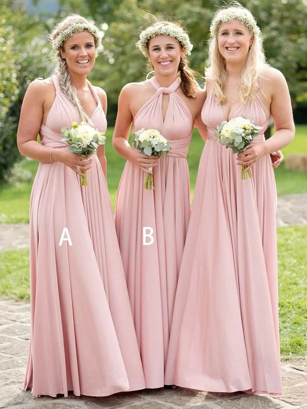 pink bridesmaid dresses long convertible chiffon cheap a line custom wedding party dresses 2020 Tunics Wedding white