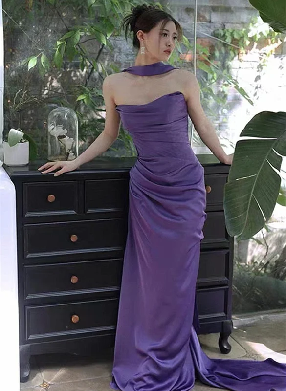 Purple Satin Long Evening Dress Prom Dress, Purple Formal Dress Tunics Hiking breathable