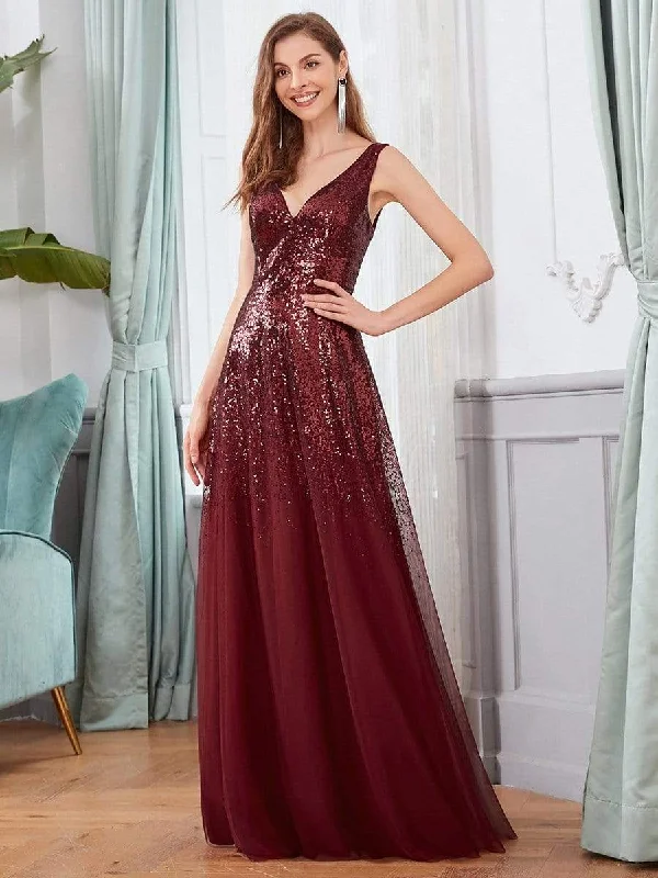 Sexy A-line Double V-neck Tulle & Sequin Evening Dresses Tunics Business professional