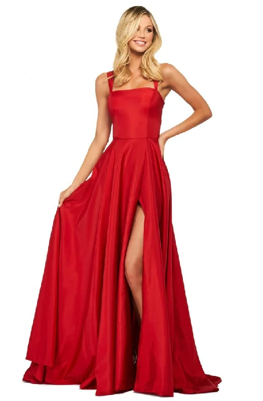 Sherri Hill - 53561SC Long Taffeta High Slit A-Line Evening Dress Tunics Chic fashionable