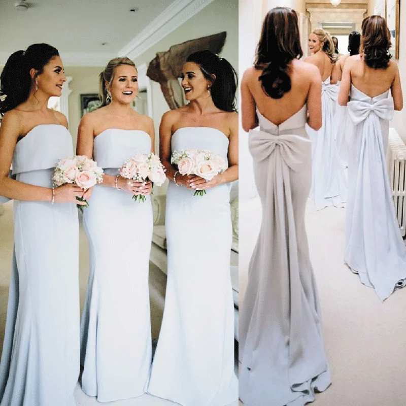 Silver Blue Bridesmaid Dresses Long 2020 Strapless Mermaid Elegant Wedding Party Dresses Gala Dress Mermaid Tail Wedding