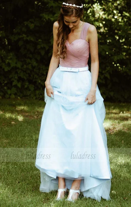 Simple Bridesmaid Dress,Tulle Long Evening Dresses empire Waist empire